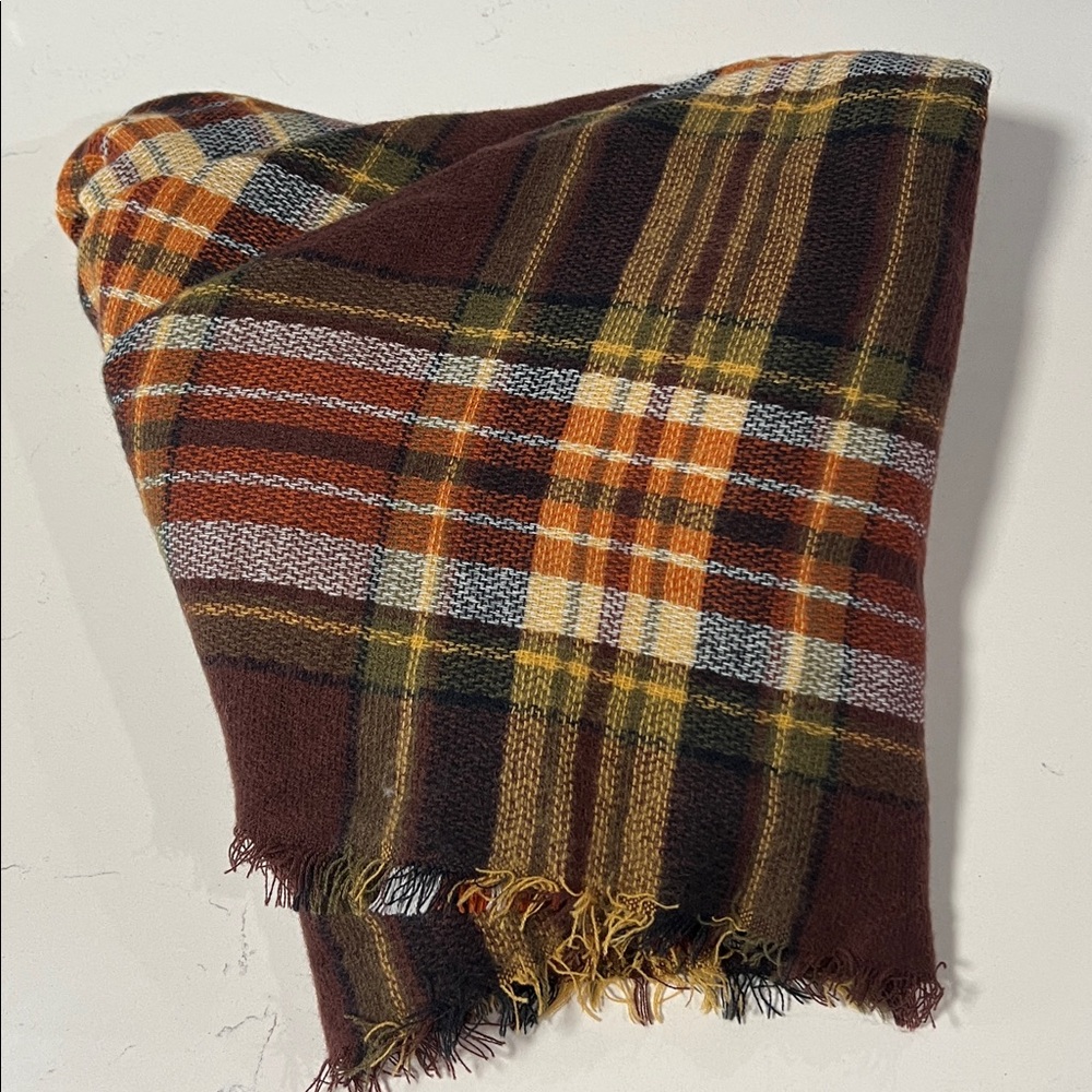 Plaid Brown and Orange Blanket Scarf